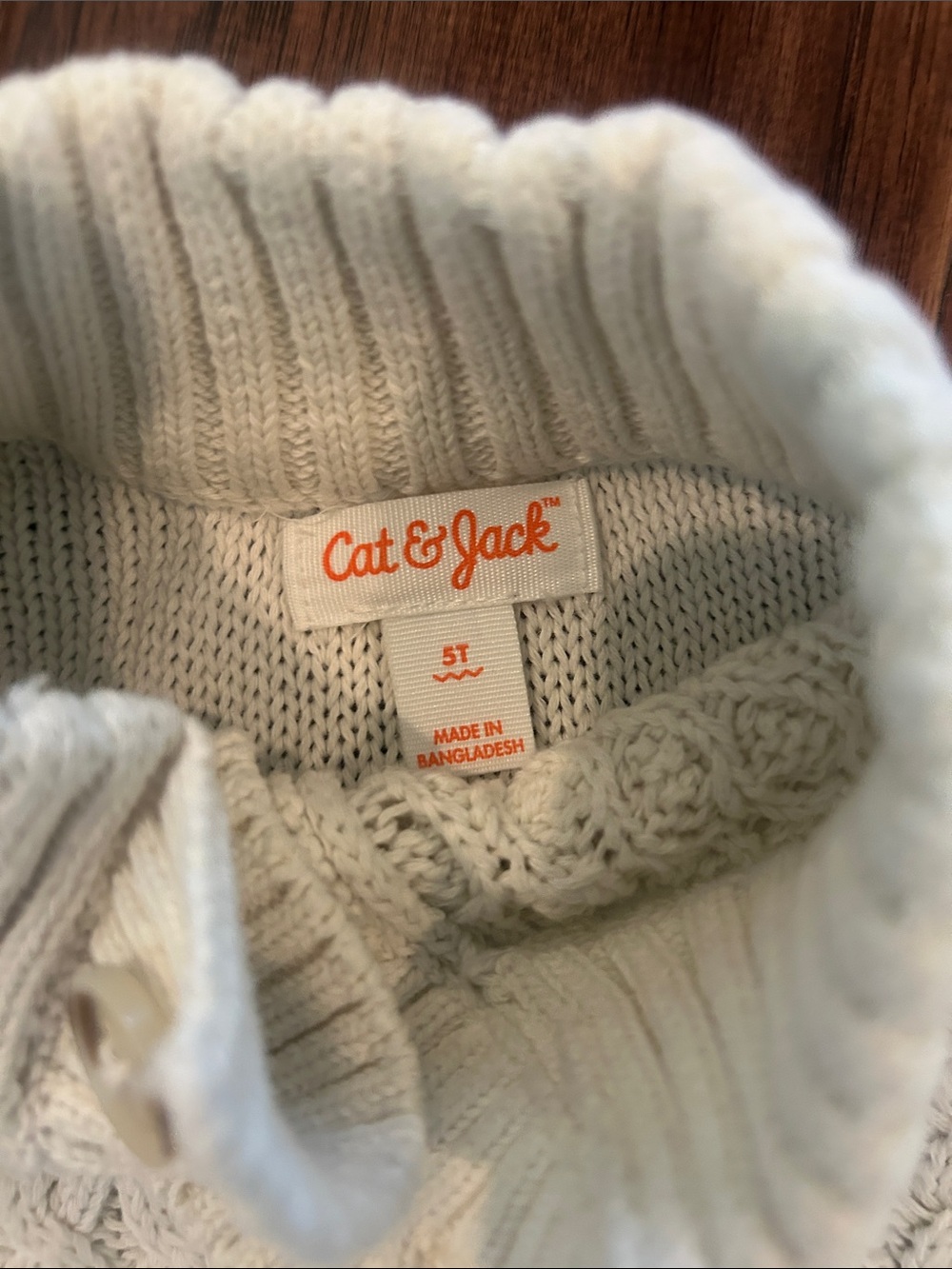 Cat & Jack Cream Cable Knit Button-Trim Pullover Sweater - Picture 3 of 3
